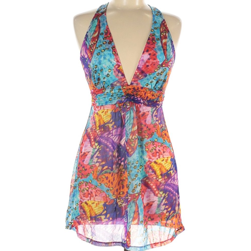 Luli Fama Cheetah Colorful Pattern V-neck Minidres